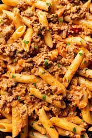 Penne pasta with vodka sauce optional extras 1/2 pound ground beef, pork, sausage (no casings), turkey, chicken or shrimp 6 slices bacon, ham or pancetta, chopped, about 1/4 pound parmesan rind to boil in sauce, remove before serving Easy Creamy Ground Beef Pasta Salt Lavender