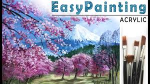Fuji Bloom Trees And Mount Landscape How To Paint Acrylic Tutorial For Beginners Youtube Let's check out top 5 view points of cherry blossoms around mt fuji for 2021 spring! fuji bloom trees and mount landscape how to paint acrylic tutorial for beginners