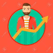 A Hipster Man With The Beard Standing Behind Growing Chart Vector