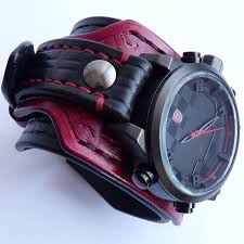 Black And Red Mens Watch Black Red Leather Cuff Watch Wrist Watch Ot Loversbracelets