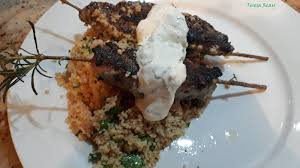In a sauce pot toast pine nuts over medium heat, remove and reserve. Moroccan Skewers With Couscous And Yoghurt Sauce