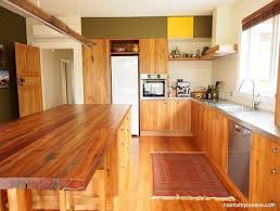 The Kitchen Was Built Using Mostly Recycled Rimu The Top Cupboards Are Painted In Resene Afterglow And Resene Camouflage Linkin Kitchen Layout Kitchen Modern
