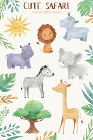 Cute Safari Watercolor Clipart Animal Illustration Kids Baby Illustration Animal Illustration