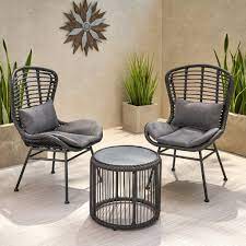Keslynn Outdoor Modern Boho 2 Seater Wicker Chat Set With Side Table Seating Groups Modern Outdoor Outdoor Furniture Sets