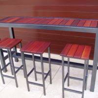 Furniture Long Narrow High Top Metal Wood Combo Outdoor Bar Table And 3 Stools Great Outdoor High Top Table Design High Bar Table Bar Table Outdoor Bar Table