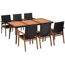 Les atouts de la table basse de jardin carrée miami. Mobilier A Diner De Jardin Resine Tressee Noir Et Marron 7 Pcs