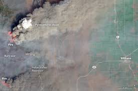 Fire perimeter and hot spot data: Smoke Plumes Tower Over California