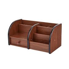 The frame and drawers are made of solid wood and the base and back panel are made of veneer board. Wooden Desktop Organizer With Drawer And 5 Compartments