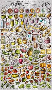 Do you love to doodle, but don't think you have the skills to make develop your own style. Diet Food Cartoon Vector Objects Set In Design Elements On Yellow Images Creative Store