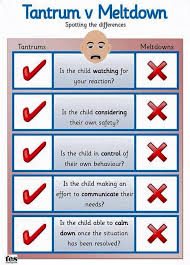 Tantrum Vs Meltdown Comparison Chart Autism Spectrum