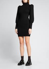 Alice + Olivia Caleb Mock-Neck Puff-Sleeve Mini Dress