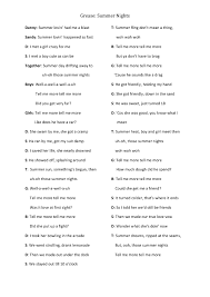 Lyrics for summer lovin' by balue. Song Worksheet Summer Nights From Grease