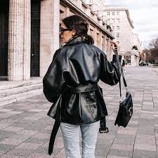 2020 New Pu Coats Women Fashion Faux Leather Jackets Women Elegant Tie Belt Waist Pockets Buttons Faux Leather Jackets Belted Jacket Black Leather Moto Jacket