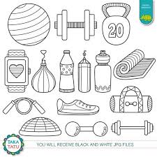 Black And White Kids Exercise Clipart Workout Time Digital Stamp Pack Black And White Gym Etsy In 2020 Digital Stamps Bullet Journal Doodles Stamp