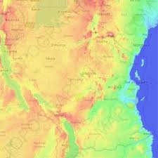 Klicken sie auf die karte, um die höhe anzuzeigen. Topografische Karte Tansania Hohe Relief
