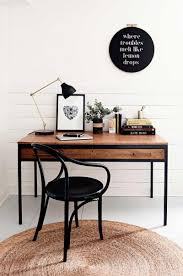 Black And White Wood Desk Workspace White Wood Horizontal Wall Panelling Wooden Desk With Long Drawer And Black Metal Fra Home Office Furniture Home Office Decor Workspace Inspiration
