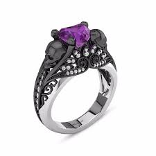 Black And Purple Promise Rings Vancaro Two Tone Purple Stone Skull And Lotus Designer Engagement Ring Black Skull Ring Gothic Engagement Ring Skull Engagement Ring
