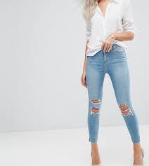 Asos Petite Asos Petite Ridley High Waist Skinny Jeans In Albie Lightwash Blue With R Light Wash Jeans Outfit High Waisted Distressed Jeans Petite Skinny Jeans