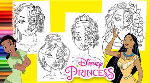 Princess and the frog coloring pages tiana colo. Disney Princess Sugar Skull Tiana Pocahontas Mulan Moana Coloring Pages For Kids Youtube