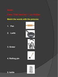 Tools names useful list of in english with pictures 7 e s l. Match The Kitchen Utensils With The Names Worksheet