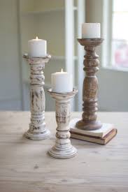 Wooden candlestick holder set (2) pillar candle holder. Set Of Three Turned Wood Candle Stands White Washed Candle Holders Large Candle Holders Wooden Candle Holders