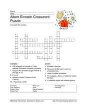 Albert Einstein Crossword Puzzle 3rd 4th Grade Worksheet Einstein Project Albert Einstein Projects Crossword Puzzle