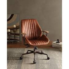Chromecraft chrome and leather desk chair set mid century modern office chair swivel 1970 faux cognac leather made in use industrial Barden Genuine Leather Executive Chair Joss Main