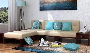 Cortez L Shaped Wooden Sofa Mahogany Finish 1 Wooden Sofa Wooden Sofa Set Sofa Set Designs