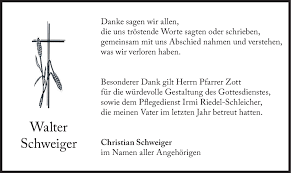 Traueranzeigen von Walter Schweiger