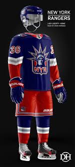 The rangers add an away jersey that is similar to the home version aside from white being the base color of the jersey. Lady Liberty Adidas Jersey Concept Rangers