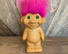 Vintage Troll Dolls {2 Treasure Trolls with Yellow Red Hair} Ace Novelty {5  in 3 inch Troll} Vintage Troll Doll Naked Jewel Belly Wishstone by  EllaTheSella