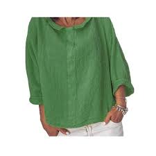 Womens Linen 3 4 Sleeve Baggy Plus Size T Shirts