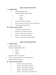 Contoh penggolongan ham hak asasi pribadi (personal rights) seperti: Hak Asasi Manusia
