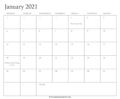 Practical, customizable and versatile 2021 weekly calendar sheets for the united states with us federal holidays. January 2021 Calendar Printable With Holidays