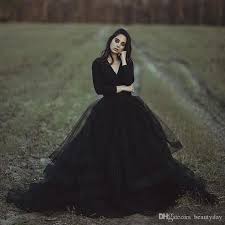 Black Country Wedding Dresses Ball Gown V Neck Long Sleeve Puffy Tutu 2018 Cheap Simple Go Black Tulle Wedding Dress Black Wedding Dresses Gothic Wedding Dress