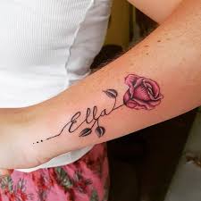 Rose tattoos are popular among both men and women. Rose Stem Name Tattoo Tattoos For Daughters Rose Tattoos For Women Tattoos For Kids
