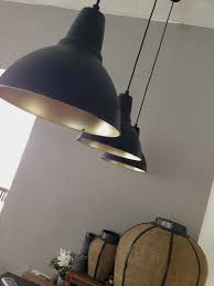 These Lamps Were Grey From Ikea I Ve Put Gold Spray Paint On The Inside And Math Black On Ikea Light Fixture Painting Light Fixtures Gold Painted Furniture