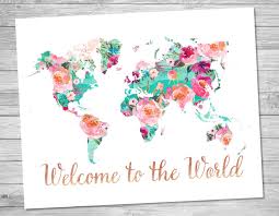 Carte du monde ancienne sur toile style : World Map Welcome To The World Printable Art Floral Watercolor World Map Geography Print World Travel Art Print Wanderlust Welcome Water Color World Map Map Art Printable Art