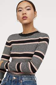 ( of 26 reviews ) Fine Knit Top Black Pink Striped Ladies H M Us Knit Top Black Tops Tops