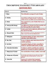 Descriptive Statistics Vocabulary Worksheet And Quiz Printable And Digital