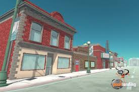 Small Town Main Street Toon Low Poly Small Towns Terrain Texture Low Poly