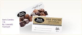 Sees candy gift card discount. Free Yummy See S Candies One Pound Gift Card Certificate 20 00 Gift Cards Listia Com Auctions For Free Stuff