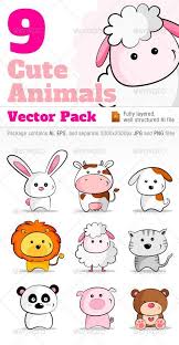 9 Cute Animals Vector Pack Cute Animal Drawings Cute Sheep Animal Drawings