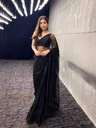 Black Color Mono Net Saree With Sequence Embroidery Work and Blouse in USA,  UK, Malaysia, South Africa, Dubai, Singapore