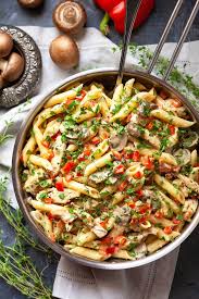 Creamy Mushroom Chicken Pasta With Red Pepper Foodtasia Recipe Pasta Dishes Easy Pasta Dishes Stuffed Peppers