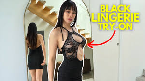 [4K] Transparent Black Lace Lingerie Dress Try on Haul with Elixir Elf