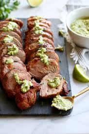 This simple cooking with heart recipe is a delicious, hearty dish that can be served wi. Grilled Pork Tenderloin With Avocado Green Sauce The Real Food Dietitians