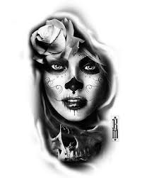 Black And White Womans Face Tattoo Design Sugar Face Rose Skull Muertos Muerte Womam Women Tattoo Design Idea Ink Black Realismtattoo Skull Rose Tattoos Rose Tattoos Skull Girl Tattoo