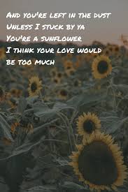 Where the love at hasn't added english translation yet. Sunflower By Swae Lee Post Malone Lyrics And You Re Left In The Dust Unless I Stuck By Ya Post Malone Lyrics Post Malone Quotes Post Malone Wallpaper