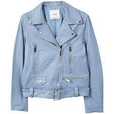 Mango Leather Biker Jacket 300 Liked On Polyvore Featuring Outerwear Jackets Sky Blue Real Leather Jackets Colorful Leather Jacket Jackets Biker Jacket